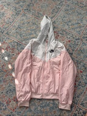 Nike Pink and White Hooded Windbreaker Jacket